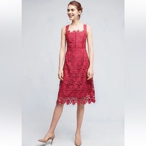 HD in Paris for Anthropologie Pink Lace cross Back Midi Dress